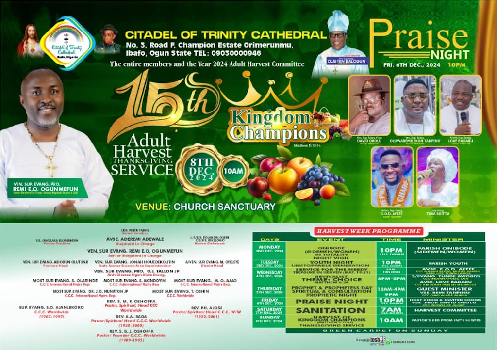 CCC CITADEL OF TRINITY CATHEDRAL; IBAFO LIONIZE KINGDOM CHAMPIONS.