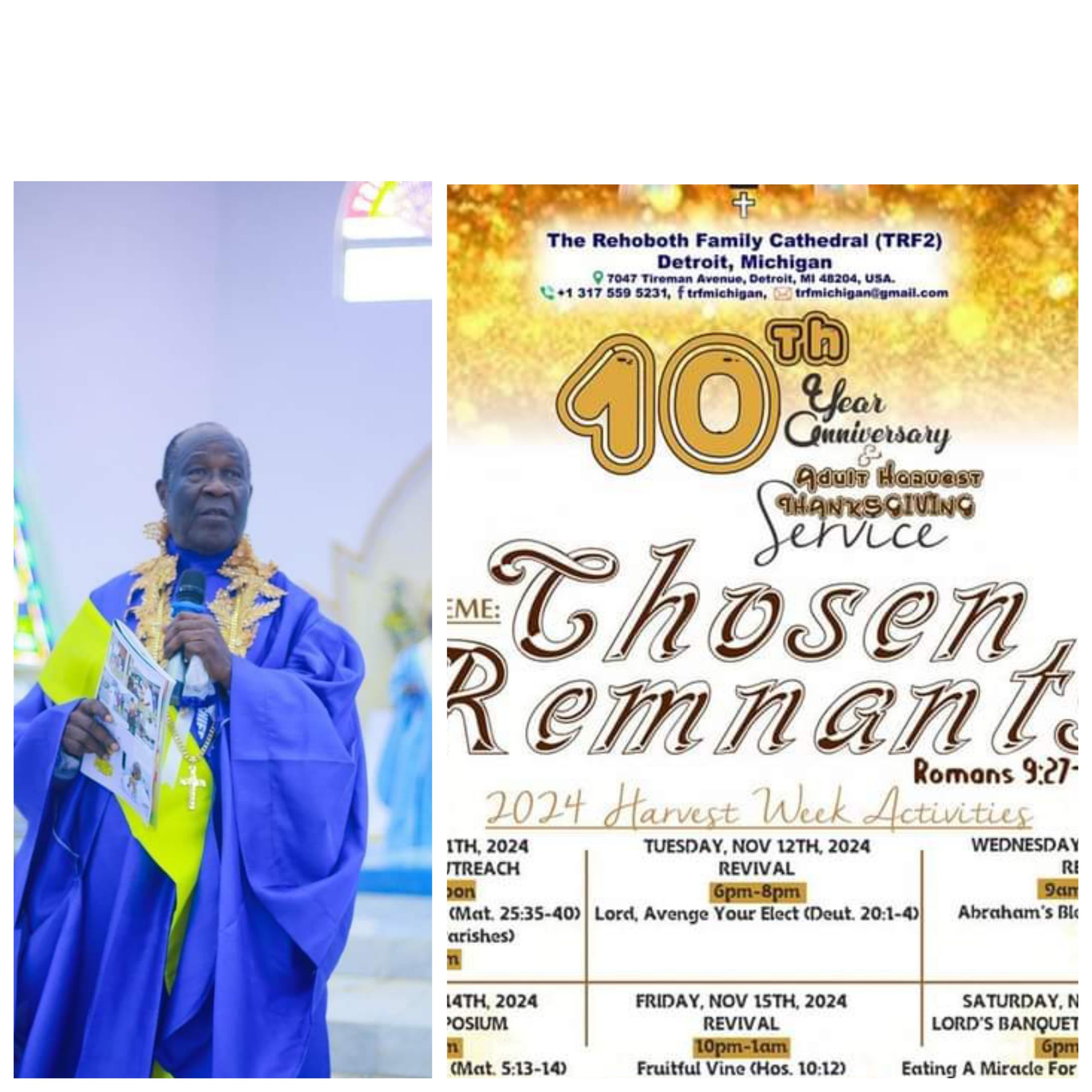 CCC THE REHOBOTH FAMILY CATHEDRAL, MICHIGAN MARK 10TH HARVEST!