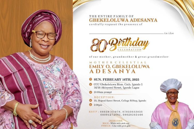 M/C GBEKELOLUWA TURN 80TH YEAR OLD….. Celebration hold on the 16th February 2025