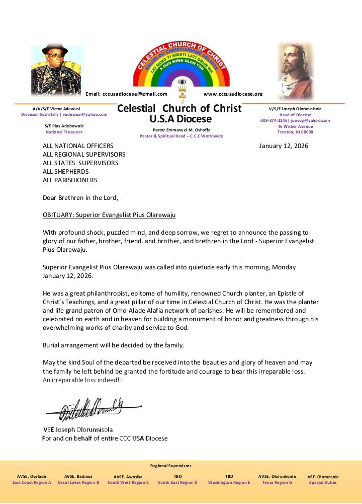USA DIOCESE MOURNS THE DEATH OF ELDER PIUS OLAREWAJU