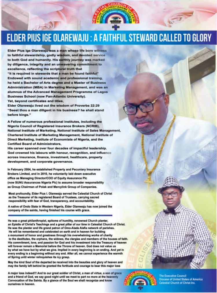 USA DIOCESE PAYS TRIBUTE TO LATE ELDER PIUS OLAREWAJU, EXPRESSES CONDOLENCES IN PUNCH NEWSPAPER (PAGE 44)
