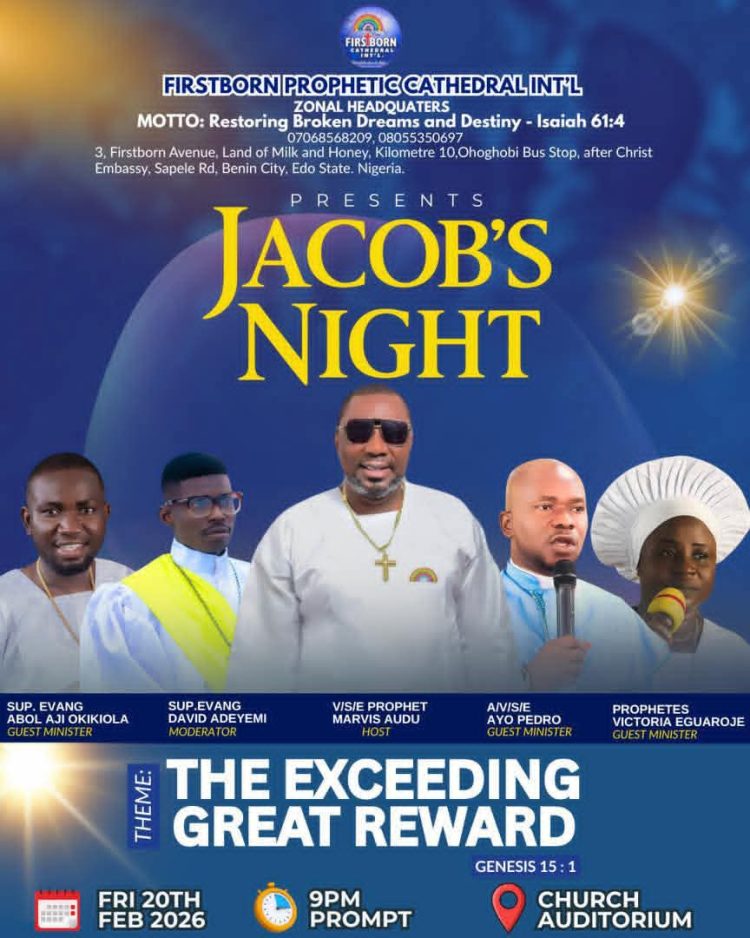 CCC FIRST-BORN CATHEDRAL, BENIN CITY PRESENTS “JACOB’S NIGHT” — 20TH FEBRUARY 2026