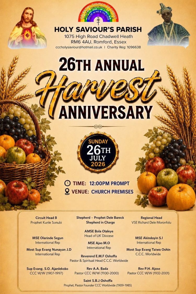 CCC HOLY SAVIOUR’S PARISH, ROMFORD, LONDON SET FOR 26th ANNUAL HARVEST CELEBRATION