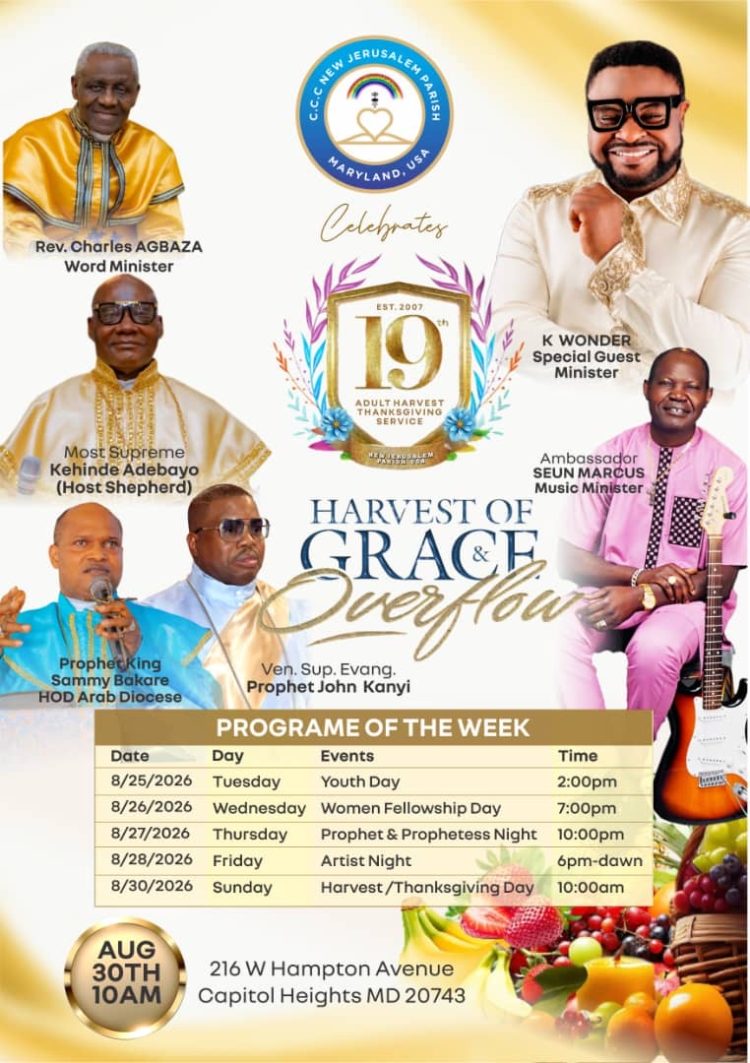 CCC NEW JERUSALEM PARISH, MARYLAND, USA MARKS 19th HARVEST THANKSGIVING WITH “HARVEST OF GRACE OVERFLOW”