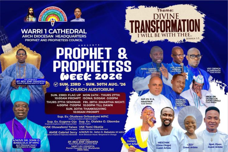 DIVINE TRANSFORMATION TAKES CENTRE STAGE AS CCC WARRI 1 CATHEDRAL HOSTS PROPHET & PROPHETESS WEEK 2026