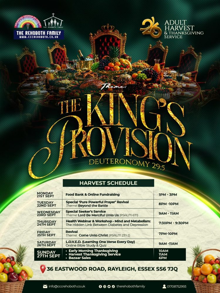 CCC REHOBOTH FAMILY PARISH, LONDON MARKS 20 YEARS OF ADULT HARVEST WITH “THE KING’S PROVISION”