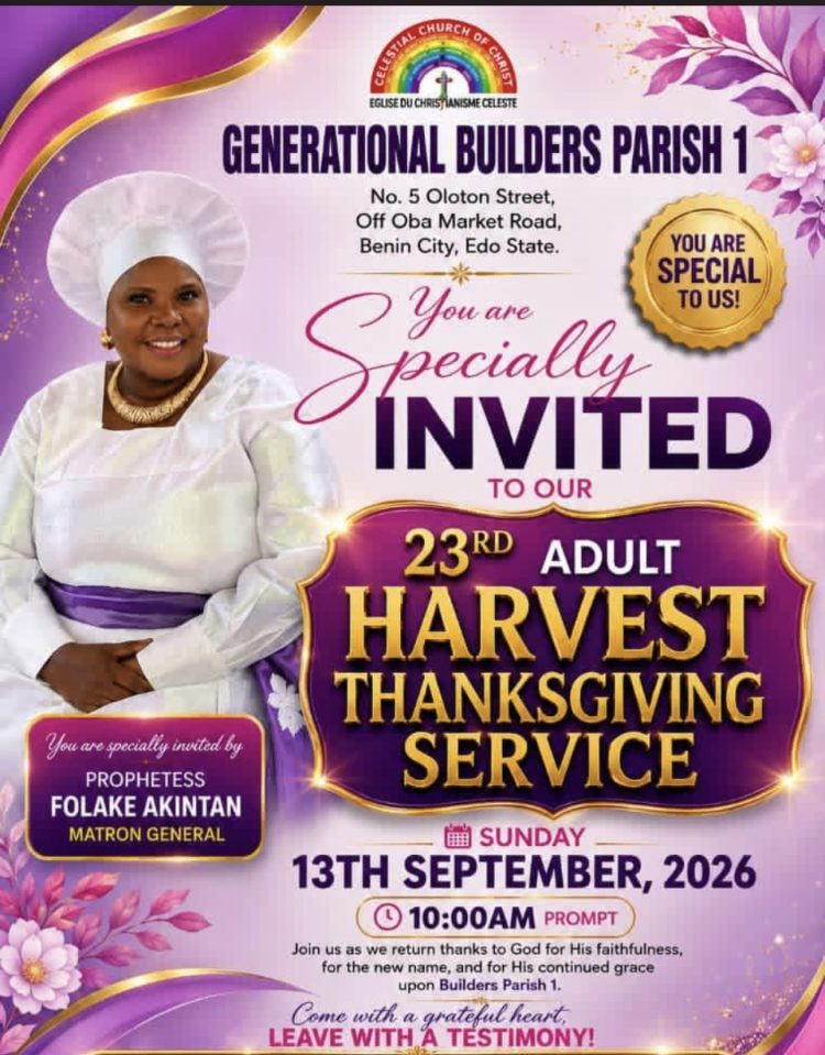 THANKSGIVING, TESTIMONIES AND CELEBRATION AS CCC GENERATIONAL BUILDERS PARISH 1, BENIN CITY HOLDS 23rd ADULT HARVEST