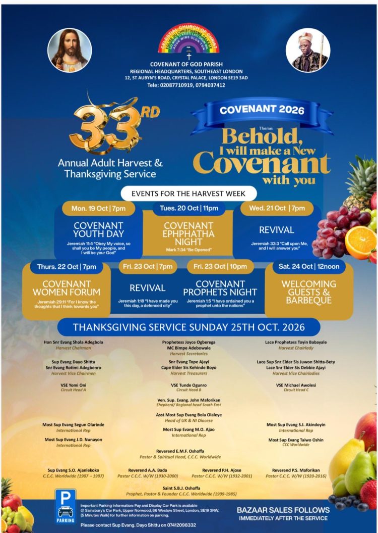 “BEHOLD, I WILL MAKE A NEW COVENANT WITH YOU” — CCC COVENANT OF GOD PARISH, LONDON PREPARES FOR GRAND HARVEST