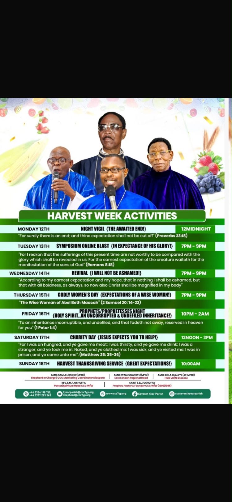 GREAT EXPECTATIONS: CCC SEVENTH YEAR PARISH, LONDON PREPARES FOR GLORIOUS HARVEST CELEBRATION