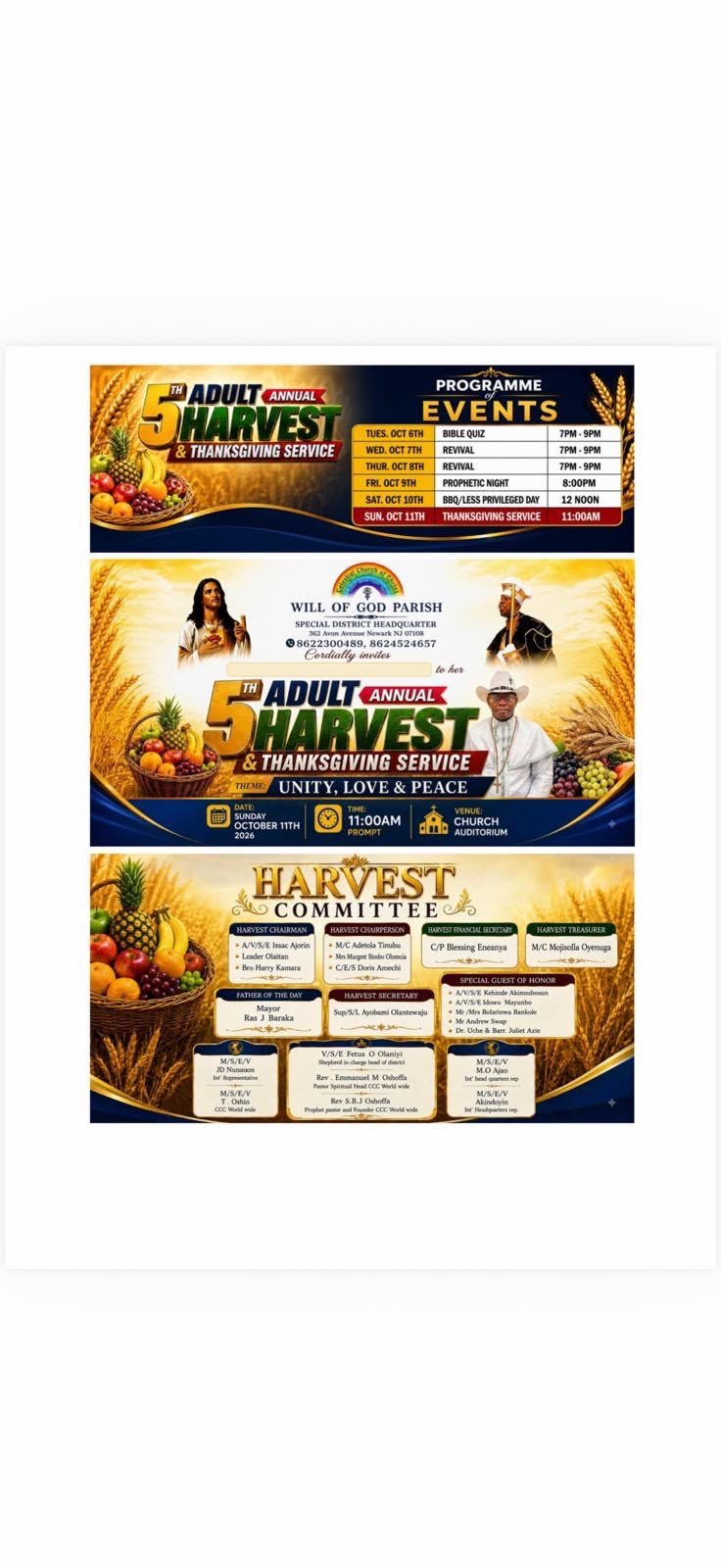 UNITY, LOVE & PEACE: CCC WILL OF GOD PARISH, NEWARK, USA SET FOR 5TH ADULT HARVEST THANKSGIVING