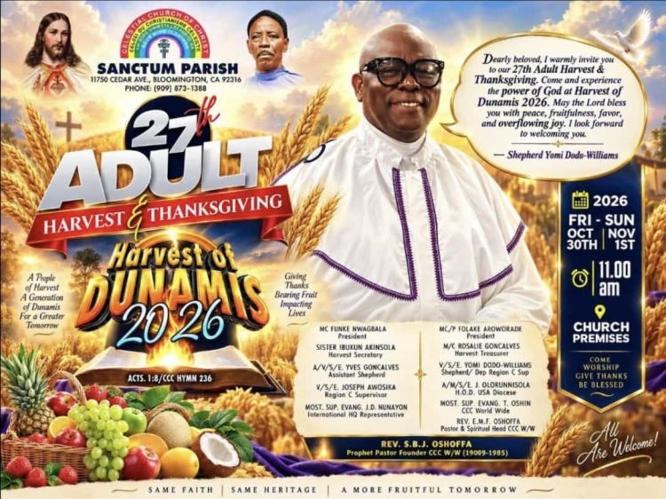 CCC SANCTUM PARISH BLOOMINGTON, CALIFORNIA USA SET TO CELEBRATE 27TH ADULT HARVEST AND THANKSGIVING, TAGGED “HARVEST OF DUNAMIS 2026”