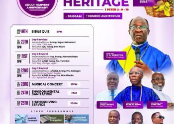 53RD ADULT HARVEST: CCC OKE ADO, IBADAN (TRFIC) TO HOST WORSHIPPERS UNDER THE THEME “KINGDOM HERITAGE”